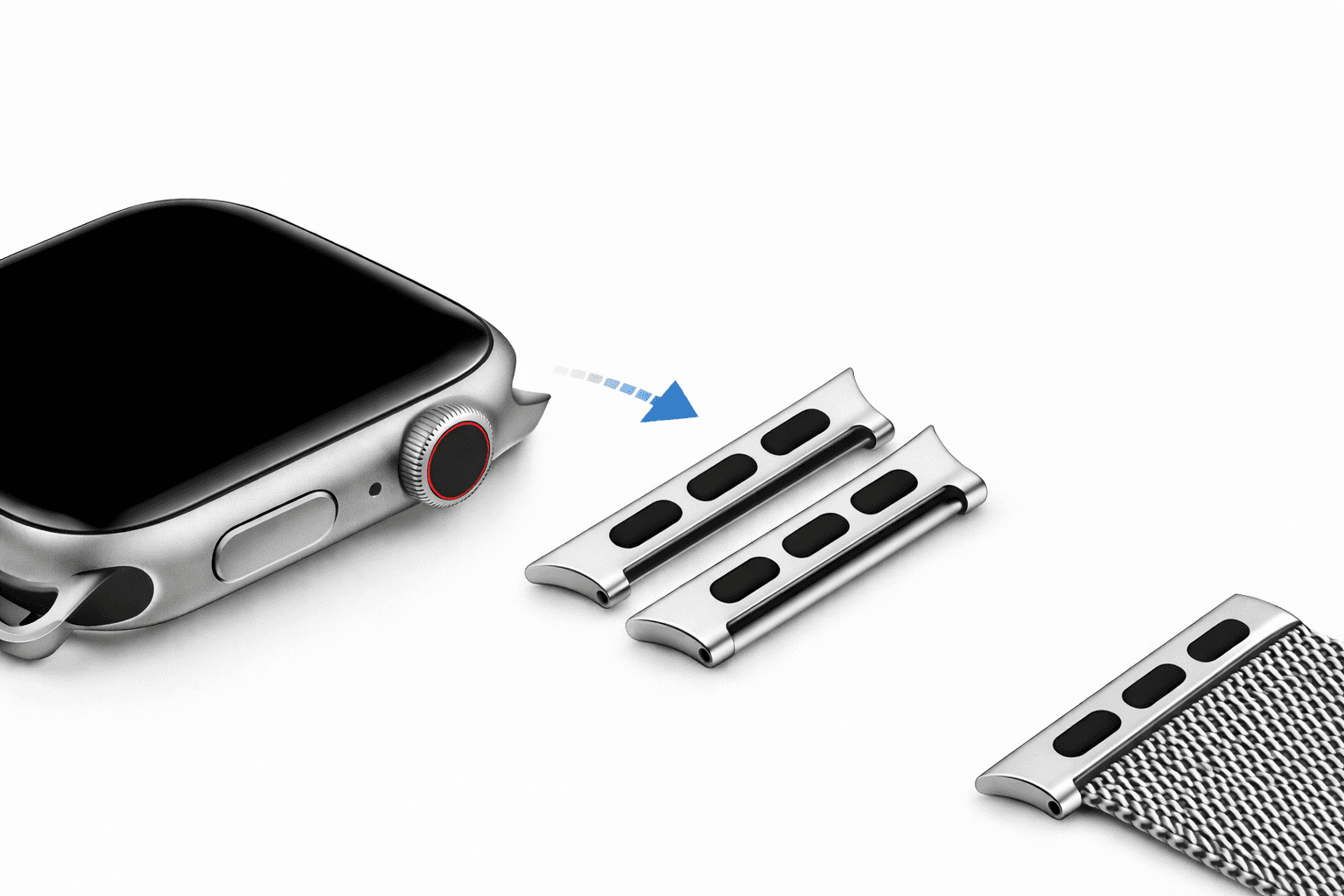 ADAPTADOR MALLA SMART 38/40/41 A 22MM PLATEADO x 5 pares (10 unidades)